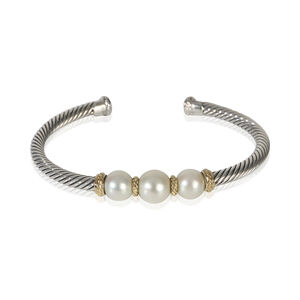 David Yurman Yellow Gold & Sterling Silver Pearl Cable Bracelet